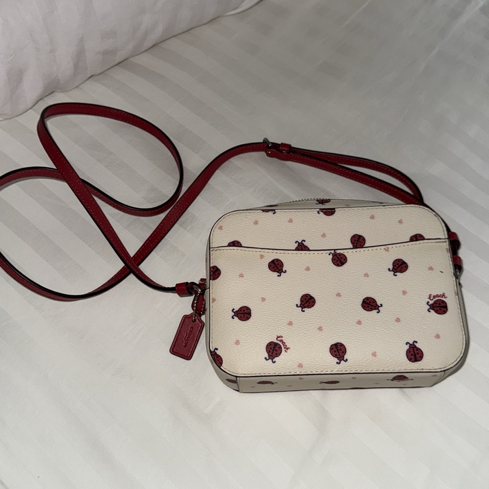 Coach Ladybug Print Cream and Red Crossbody - Picture 3 of 6